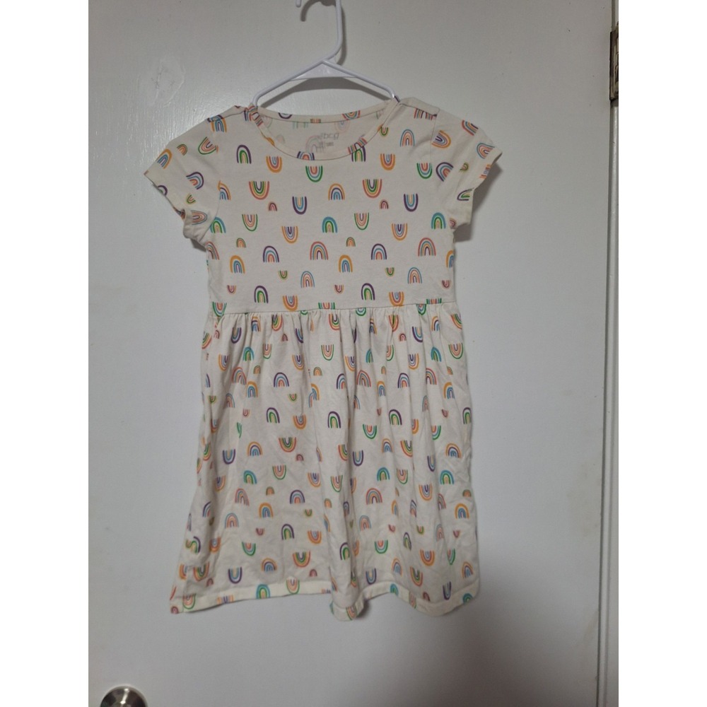 BCG Girls Size Medium 8-10 Rainbow Print T-Shirt Dress With Pockets